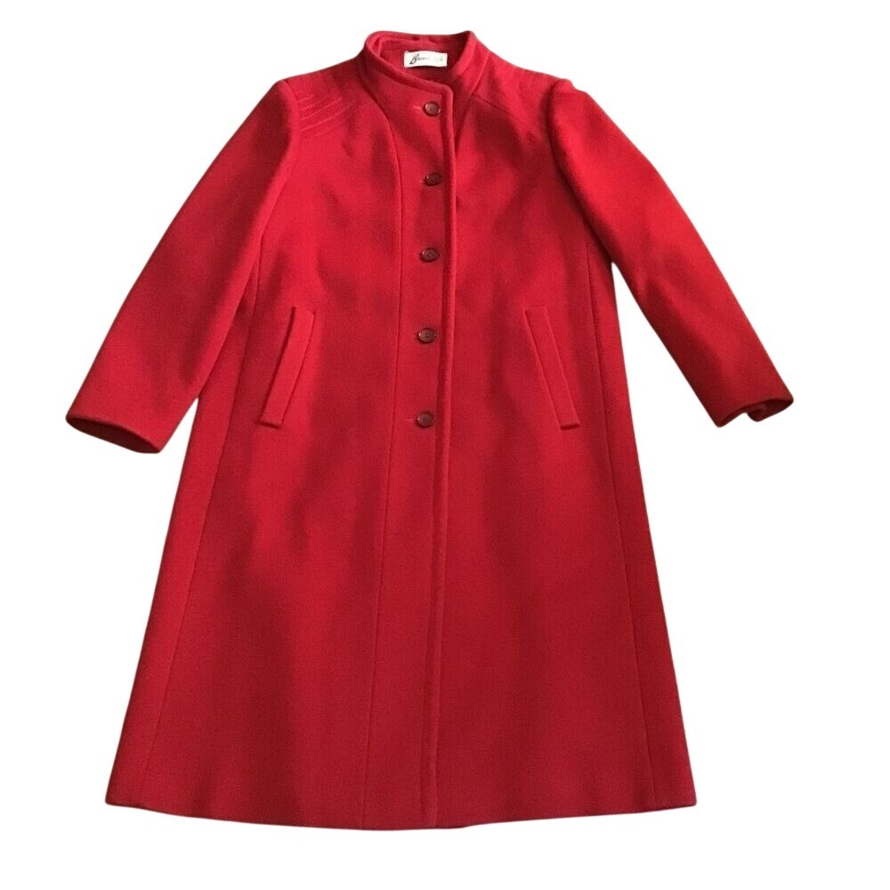 Bromleigh‎ Vintage Red Wool Coat Stand Collar Button Front Satin Lined Women